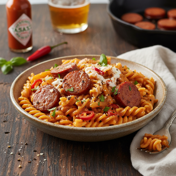 Creamy Spicy Andouille Pasta Delight recipe