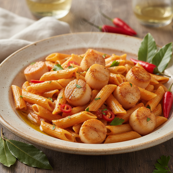 Creamy Spicy Penne with Bay Scallops recipe