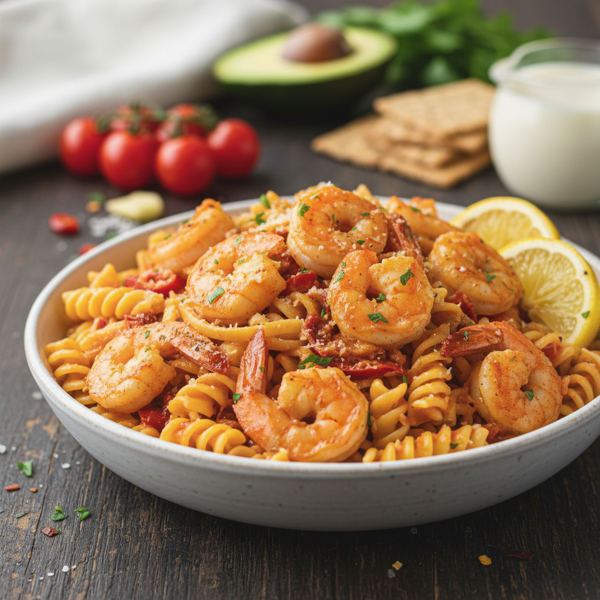 Creamy Spicy Shrimp Pasta with a Low-Fat Twist recipe