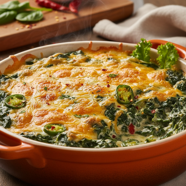 Creamy Spicy Spinach with Cheddar Delight recipe
