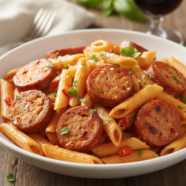 Creamy Spicy Vodka Pasta with Andouille Sausage recipe