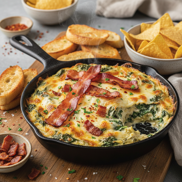 Creamy Spinach Artichoke Bacon Dip recipe