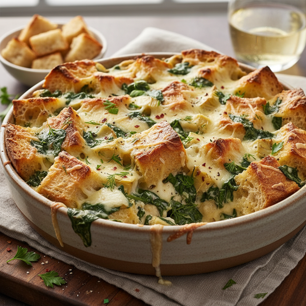 Creamy Spinach Artichoke Bread Bake recipe