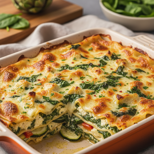 Creamy Spinach Artichoke Vegetable Lasagna recipe