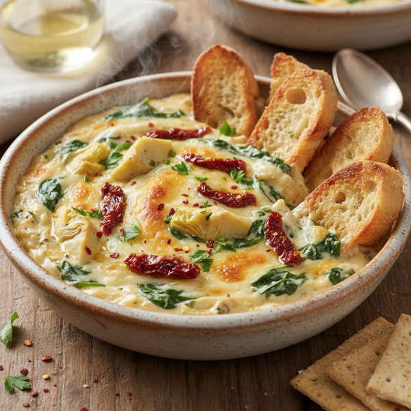 Creamy Spinach, Artichoke & Sun-Dried Tomato Delight recipe