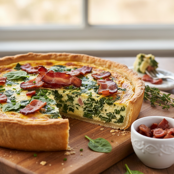 Creamy Spinach Bacon Delight Quiche recipe