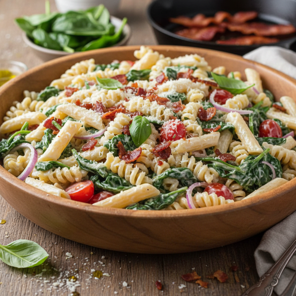 Creamy Spinach Bacon Pasta Salad recipe