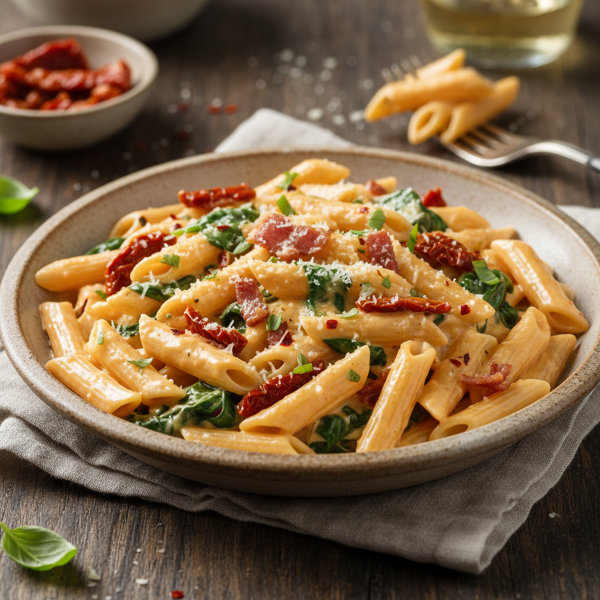 Creamy Spinach, Bacon, and Sun-Dried Tomato Pasta Sauce recipe