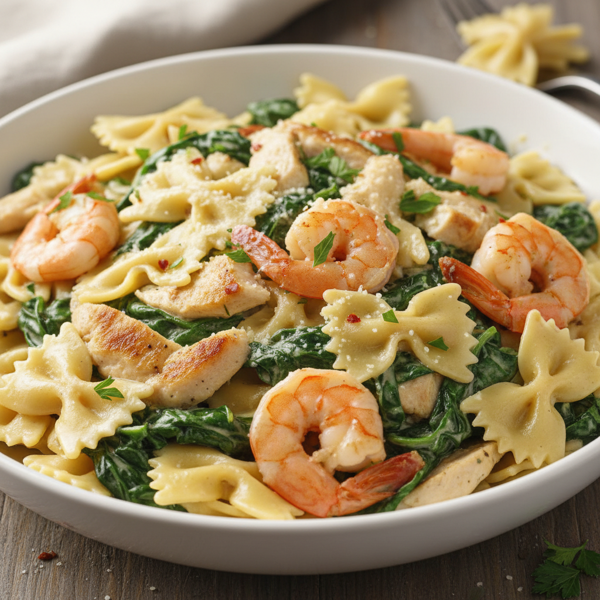 Creamy Spinach Chicken Shrimp Farfalle recipe