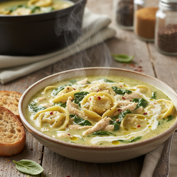 Creamy Spinach Chicken Tortellini Soup recipe