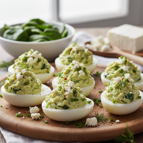 Creamy Spinach Feta Deviled Eggs recipe