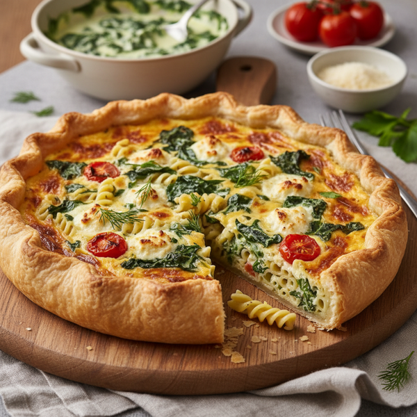 Creamy Spinach Pasta Quiche recipe