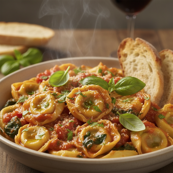 Creamy Spinach Tortellini in Tomato Basil Sauce recipe