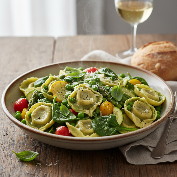 Creamy Spinach & Cheese Tortellini Primavera recipe