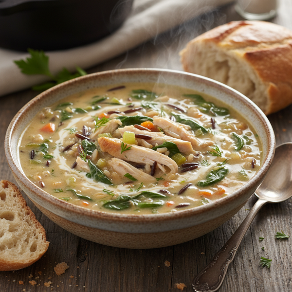Creamy Spinach & Chicken Wild Rice Soup recipe