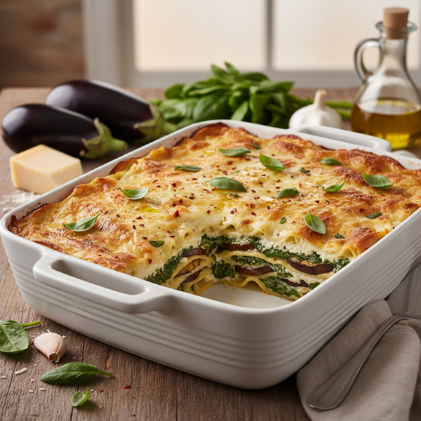 Creamy Spinach & Eggplant Parmesan Lasagna recipe