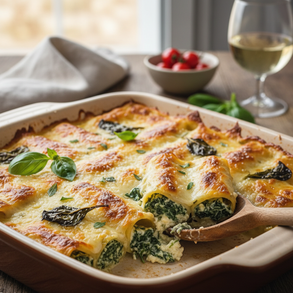 Creamy Spinach & Ricotta Cannelloni Bake recipe