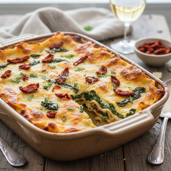 Creamy Spinach & Sun-Dried Tomato Lasagna recipe