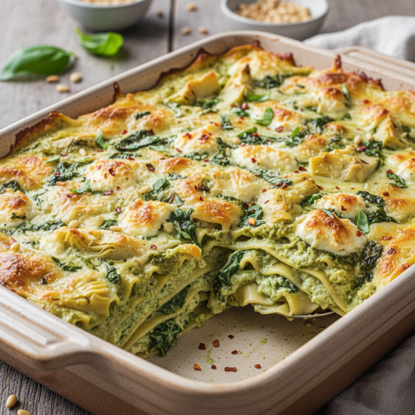 Creamy Spinach and Artichoke Pesto Lasagna recipe