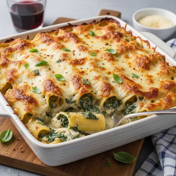 Creamy Spinach and Cheesy Manicotti Bake recipe