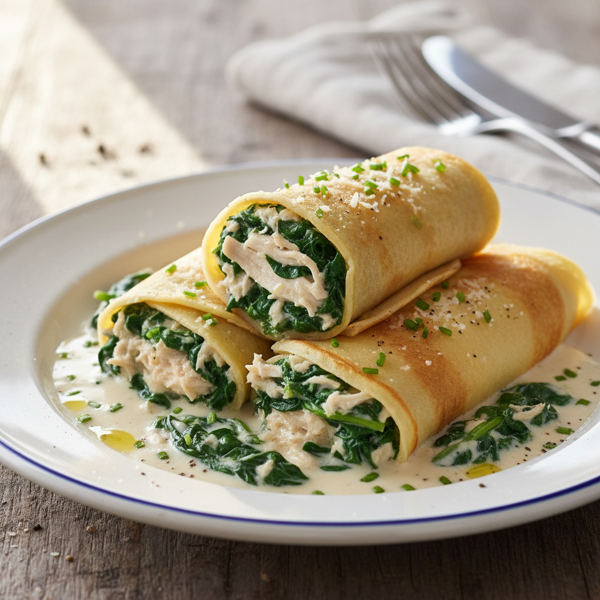 Creamy Spinach and Chicken Crepes recipe