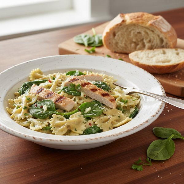 Creamy Spinach and Chicken Farfalle Delight recipe