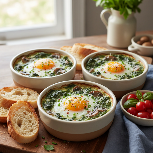 Creamy Spinach and Mushroom Baked Eggs recipe