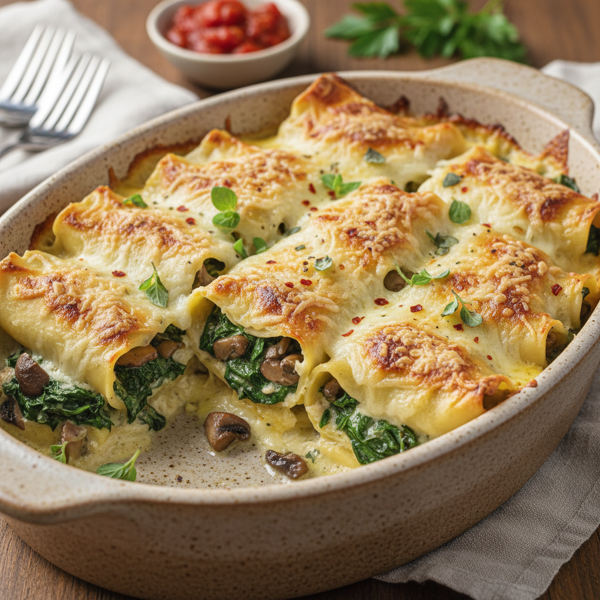 Creamy Spinach and Mushroom Lasagna Roll-Ups recipe