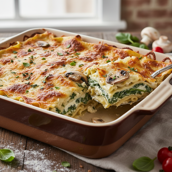 Creamy Spinach and Mushroom No-Boil Lasagna recipe