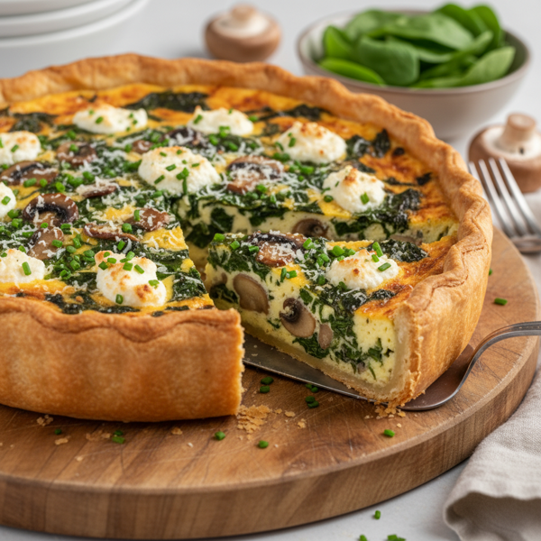 Creamy Spinach and Mushroom Ricotta Quiche recipe