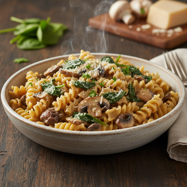 Creamy Spinach and Mushroom Rotini recipe