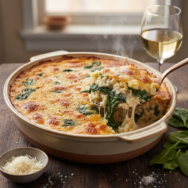 Creamy Spinach and Parmesan Risotto Bake recipe