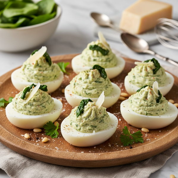 Creamy Spinach and Parmesan Stuffed Deviled Eggs recipe