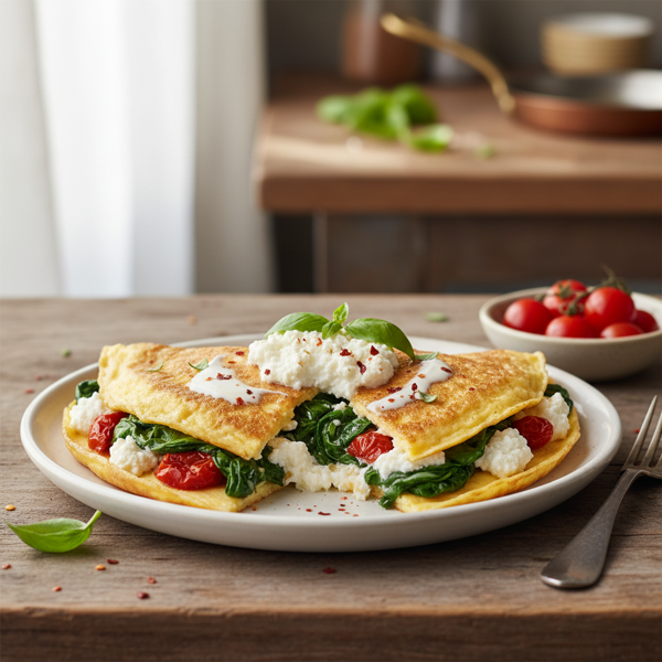 Creamy Spinach and Tomato Ricotta Omelette recipe
