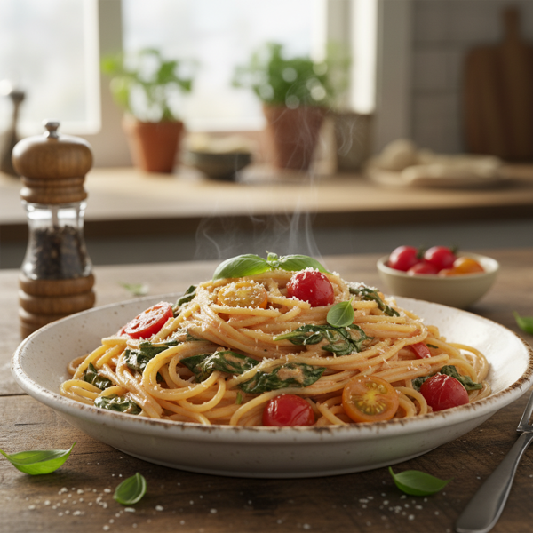 Creamy Spinach and Tomato Spaghetti recipe