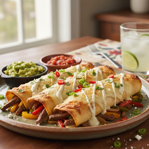 Creamy Steak Fajita Enchiladas recipe