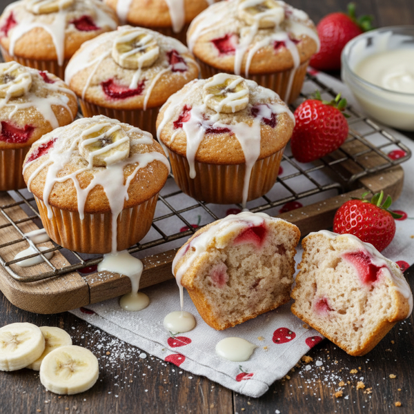 Creamy Strawberry-Banana Bliss Muffins recipe
