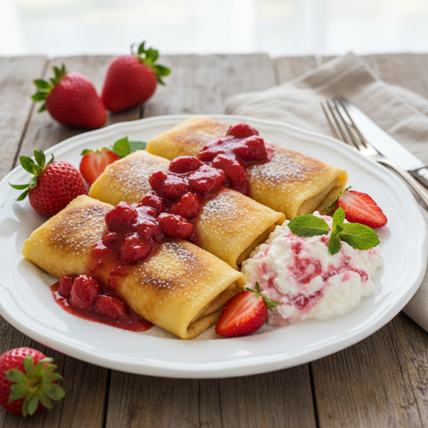 Creamy Strawberry Cottage Cheese Blintzes recipe