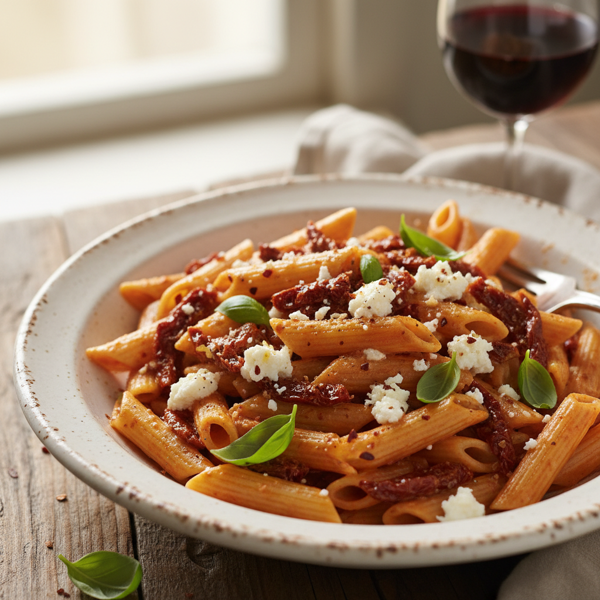 Creamy Sun-Dried Tomato Penne with Goat Cheese recipe