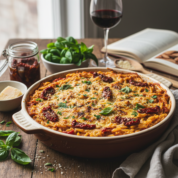 Creamy Sun-Dried Tomato and Herb Baked Orzo recipe