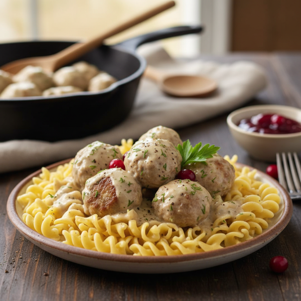Creamy Swedish Meatballs over Egg Noodles recipe
