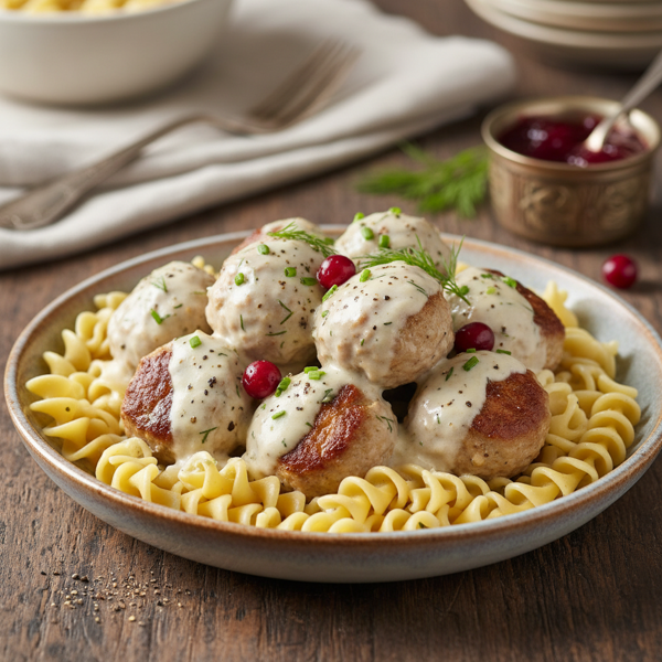 Creamy Swedish Meatballs over Noodles recipe