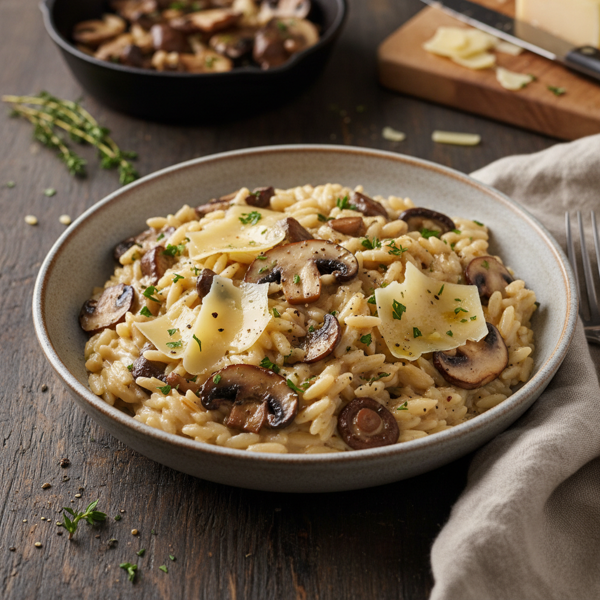 Creamy Swiss Mushroom Orzo Delight recipe