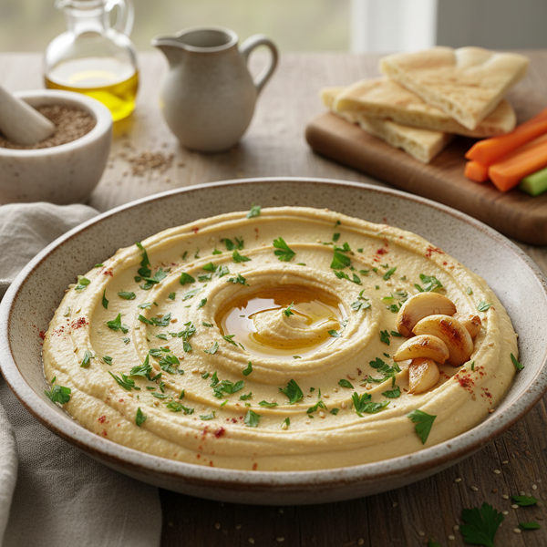 Creamy Tahini Hummus with Garlic and Parsley recipe