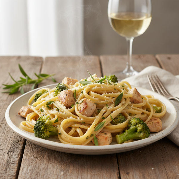 Creamy Tarragon Chicken Linguine with Broccoli recipe