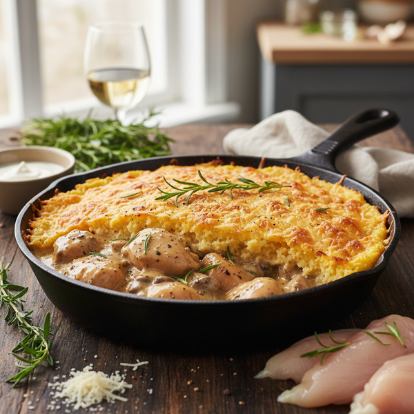 Creamy Tarragon Chicken with Cheesy Polenta Crust recipe