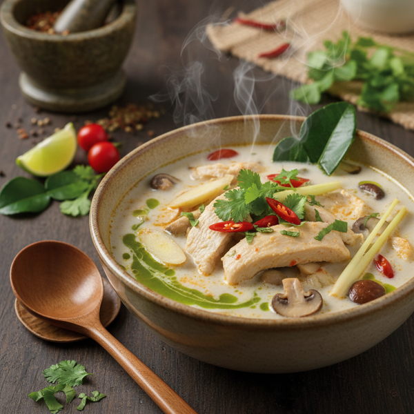 Creamy Thai Coconut Chicken Soup (Tom Kha Kai) recipe