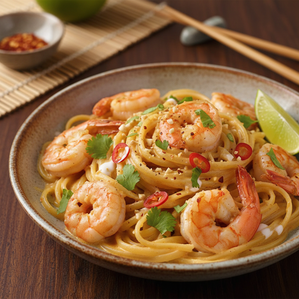 Creamy Thai Coconut Shrimp Pasta recipe