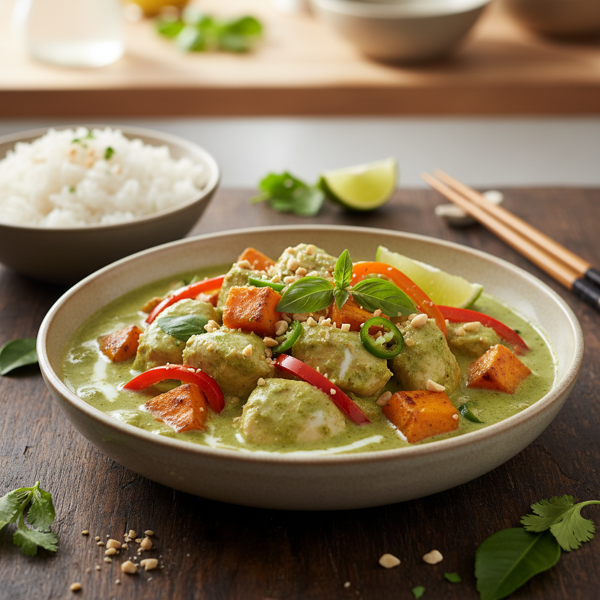 Creamy Thai Green Curry Chicken with Sweet Potato and Bell Peppers recipe