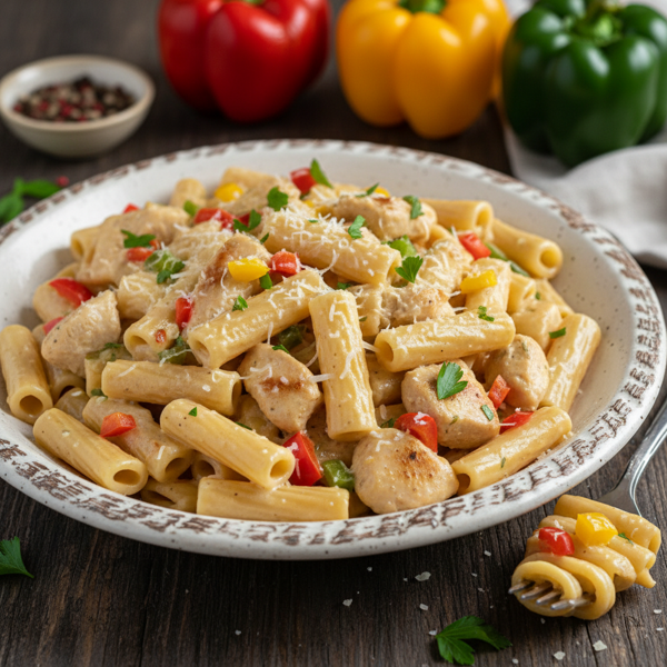 Creamy Three-Pepper Chicken Rigatoni recipe